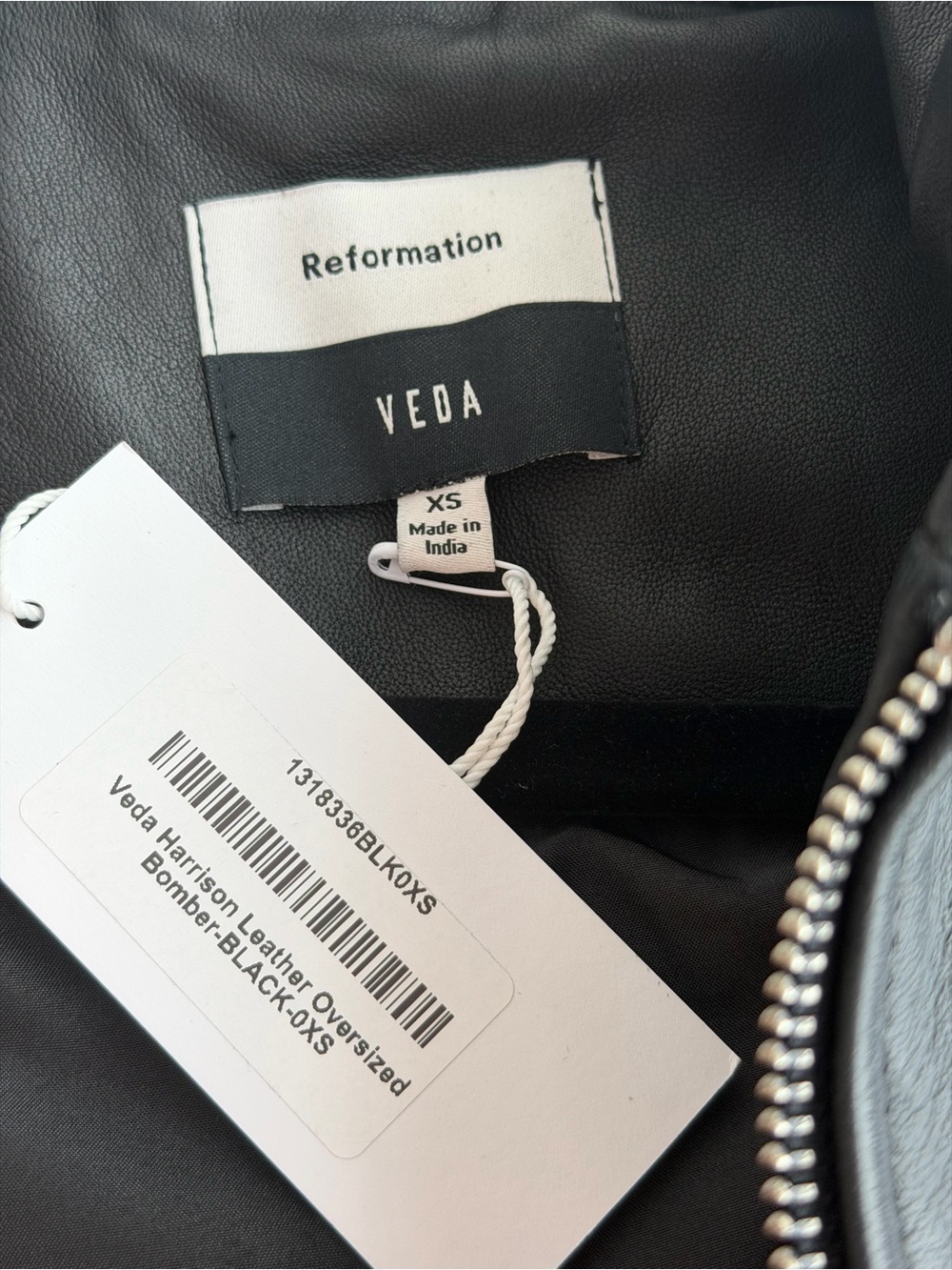 NEW Reformation Veda Harrison Leather Oversized Bomber Jacket, Black XS - Picture 10 of 16